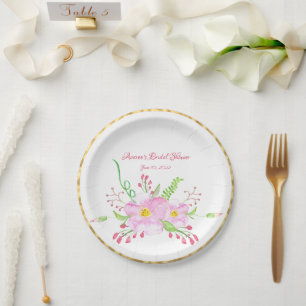 Plato De Papel Rosas silvestres color agua rosa