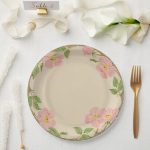 Plato De Papel Rosas silvestres con aspecto pintado a mano, porce