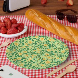 Plato De Papel Rosas silvestres en amarillo y verde