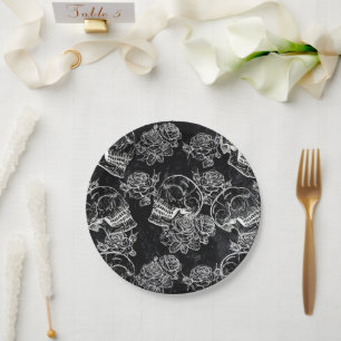Plato De Papel Rosas Skulls y Chalk Funky Gótico Glam Grunge