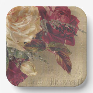 Plato De Papel Rosas Victorianas de Navidad
