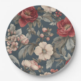 Plato De Papel Rosas vintage rojas polvorientas, blancas y azules