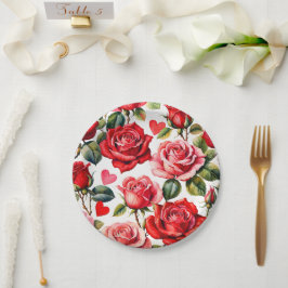 Plato De Papel Rosas y corazón