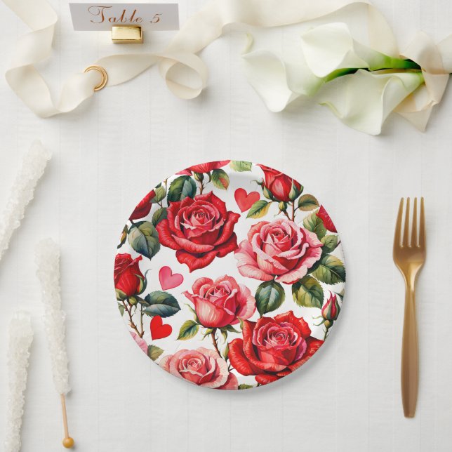 Plato De Papel Rosas y corazón (Boda)