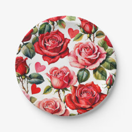 Plato De Papel Rosas y corazón