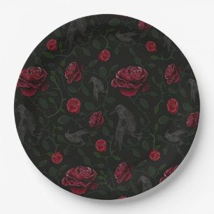 Plato De Papel Rosas y cráneos