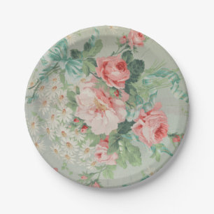 Plato De Papel rosas y Daisies de Tejidos Vintage británicos de 1