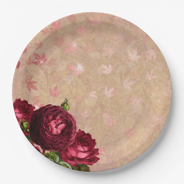 Plato De Papel Rosas y Leafs (Anverso)