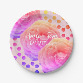Plato De Papel Rosas y puntos rosados, guardar la fecha,placa de 