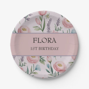 Plato De Papel Rosas y tulipanes florales suaves y suaves
