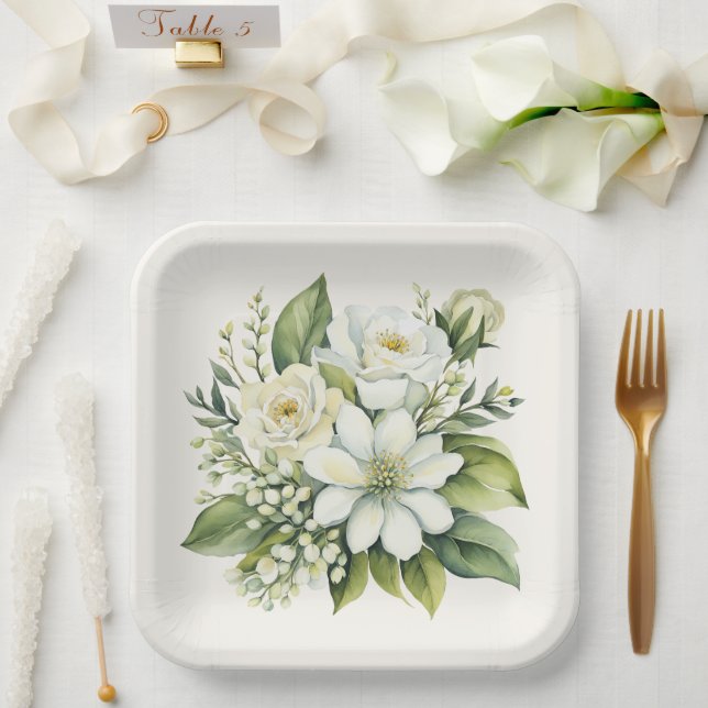 Plato De Papel Rose Bouquet acuarela (Boda)