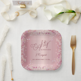 Plato De Papel Rose Gold 80th Birthday Party Paper Plate