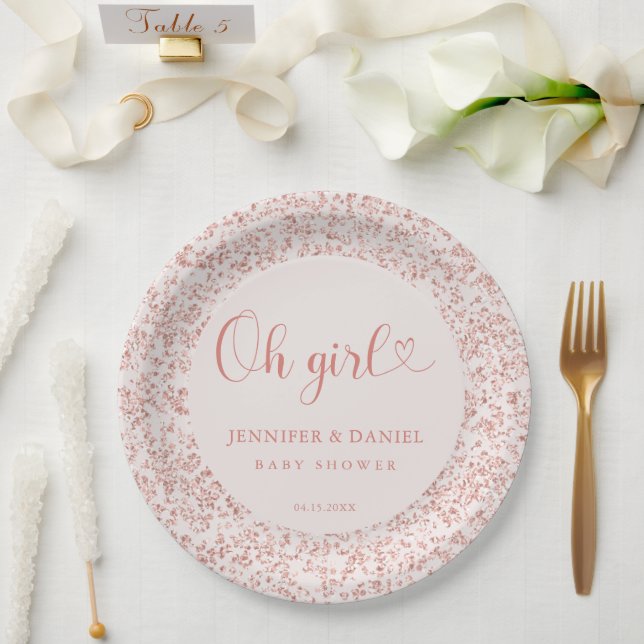 Plato De Papel Rose Gold Confetti Oh Girl Chic Circle (Boda)