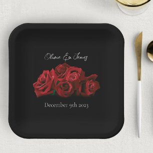 Plato De Papel Roses rojos blancos elegancia negra eterna