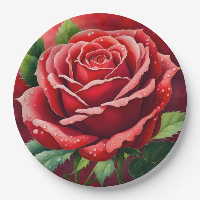 Plato De Papel Roses Rojos Elegantes Bonito (Anverso)