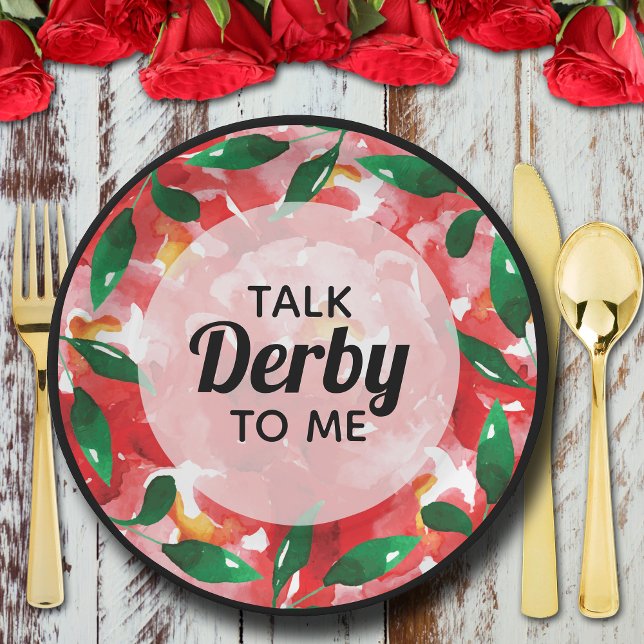Plato De Papel Roses rojos hablan derby de mí (Talk Derby to Me on red roses collage paper plates)