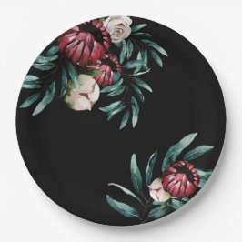 Plato De Papel Roses Roses Roses Negro Fondo Elegante Script