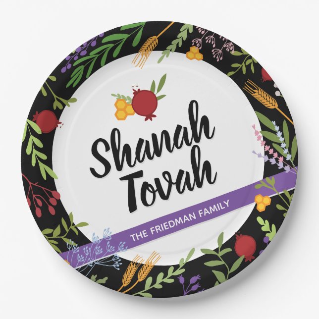 Plato De Papel Rosh Hashanah Año Nuevo Judío Shana Tovah (Anverso)