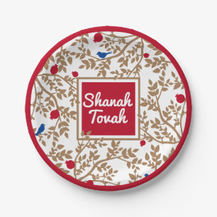 Plato De Papel Rosh Hashanah Judía Año Nuevo Ave y granadas