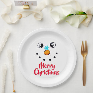 Plato De Papel Rostro de muñeco de nieve festivo Feliz Navidad