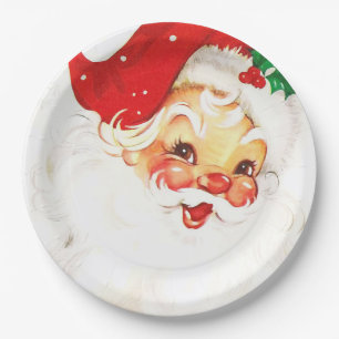 Plato De Papel Rosy Cheeked Sonriendo Santa Vieja 