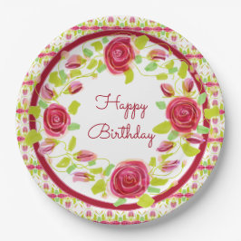 Plato De Papel Rosy Floral Stylish