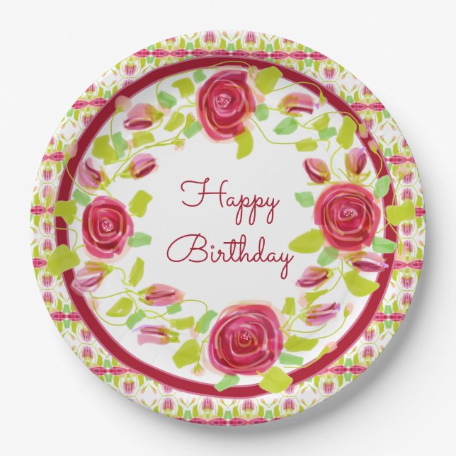 Plato De Papel Rosy Floral Stylish (Anverso)