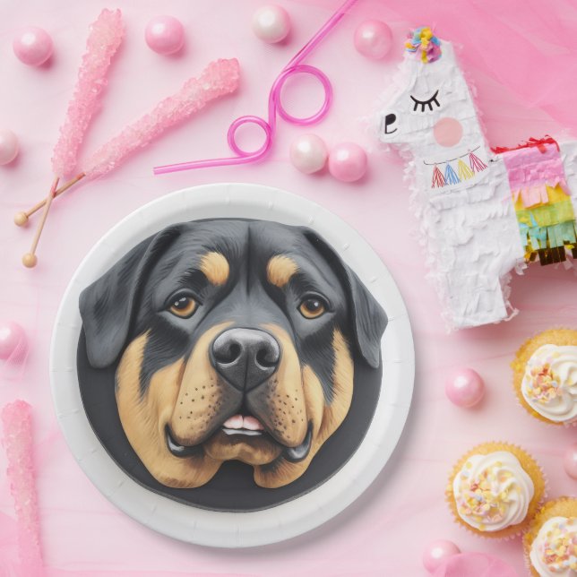 Plato De Papel Rottweiler Dog 3D Inspirado (Fiesta)