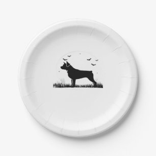 Plato De Papel Rottweiler Dog � Halloween Moon Silhouette sobrez