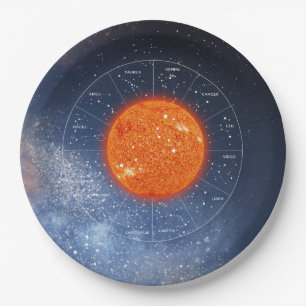 Plato De Papel Rótulo Astrológico Leo Zodiac - Sol Dorado feroz