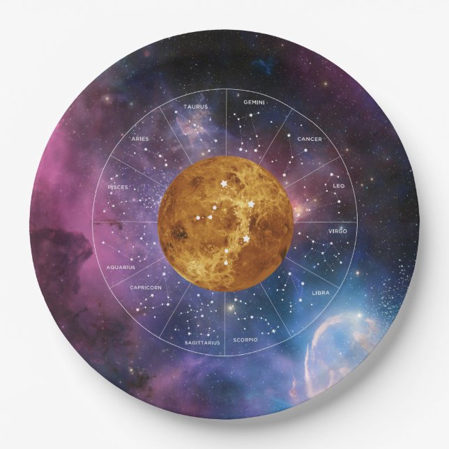 Plato De Papel Rótulo Astrológico Libra Zodiac - Planet Venus (Anverso)