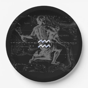 Plato De Papel Rótulo cromado como Aquarius Zodiac en Hevelius 16