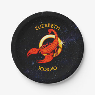 Plato De Papel Rótulo De Cumpleaños De Scorpio Zodiac Con Su No