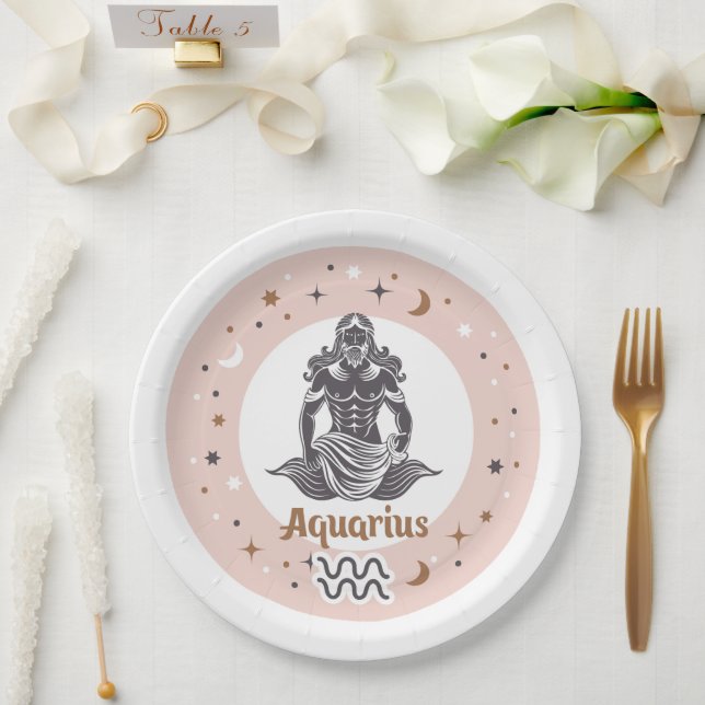 Plato De Papel Rótulo Zodiac Aquarius (Boda)
