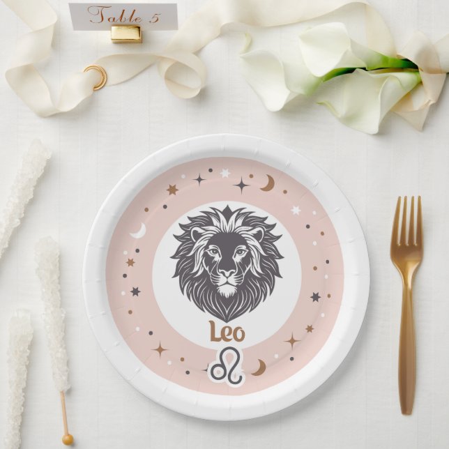 Plato De Papel Rótulo Zodiac Leo (Boda)