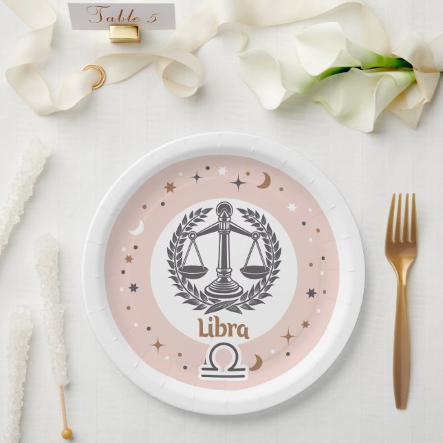 Plato De Papel Rótulo Zodiac Libra (Boda)