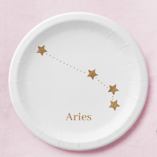Plato De Papel Rótulo Zodiac moderno Aries Gold   Incendio de ele