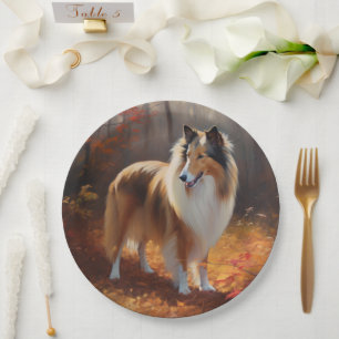 Plato De Papel Rough Collie en Otoño Hojas Caídas Inspiran