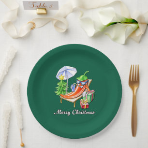 Plato De Papel Round Fir Green Merry Christmas Chili