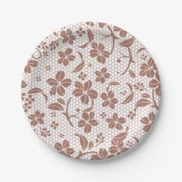 Plato De Papel Round plate with a brown floral pattern