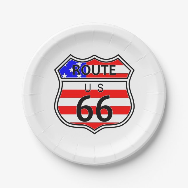 Plato De Papel Route 66 Highway Sign With Flag (Anverso)