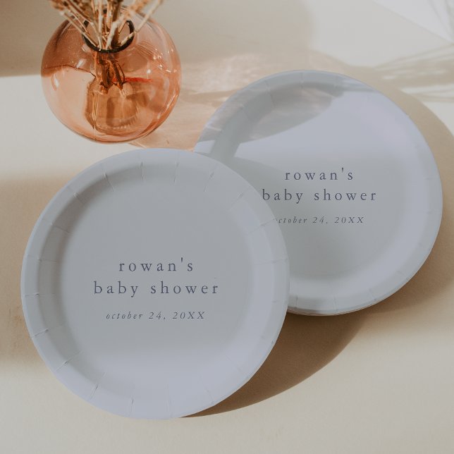 Plato De Papel ROWAN Boy Blue Boho Baby Shower simple moderno (ROWAN Boy Blue Boho Modern Simple Baby Shower Paper Plates)