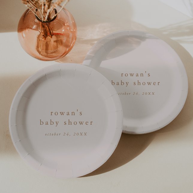 Plato De Papel ROWAN Pink and Gold Boho Baby Shower simple modern (ROWAN Pink and Gold Boho Modern Simple Baby Shower Paper Plates)