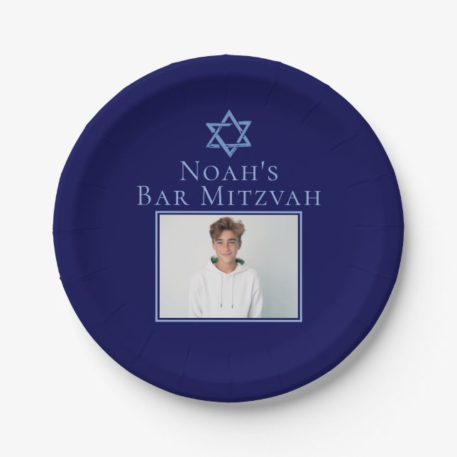Plato De Papel Royal Blue Bar Mitzvah Foto Estrella de David Fies (Anverso)