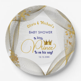 Plato De Papel Royal Blue Gold Prince Baby Shower