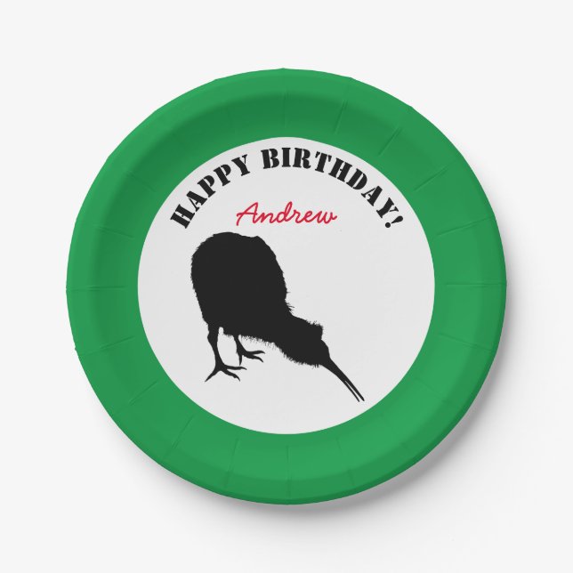 Plato De Papel Royal Kiwi, Happy Birthday, Zealand Bird (Fiesta) (Anverso)
