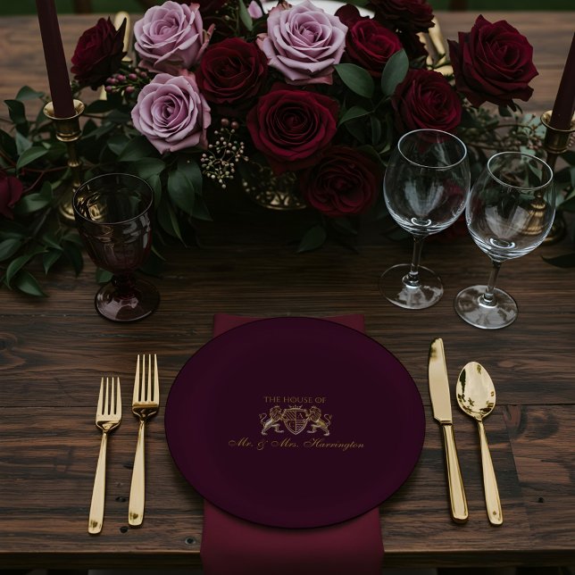 Plato De Papel Royal Muse Medieval Fantasy Leon Emblem Boda (Royal Muse Medieval Fantasy Lion Emblem Wedding Paper Plates)