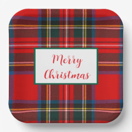 Plato De Papel Royal Stewart Merry Christmas Plaid LG
