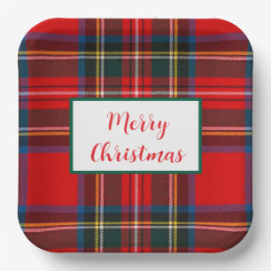 Plato De Papel Royal Stewart Merry Christmas Plaid LG
