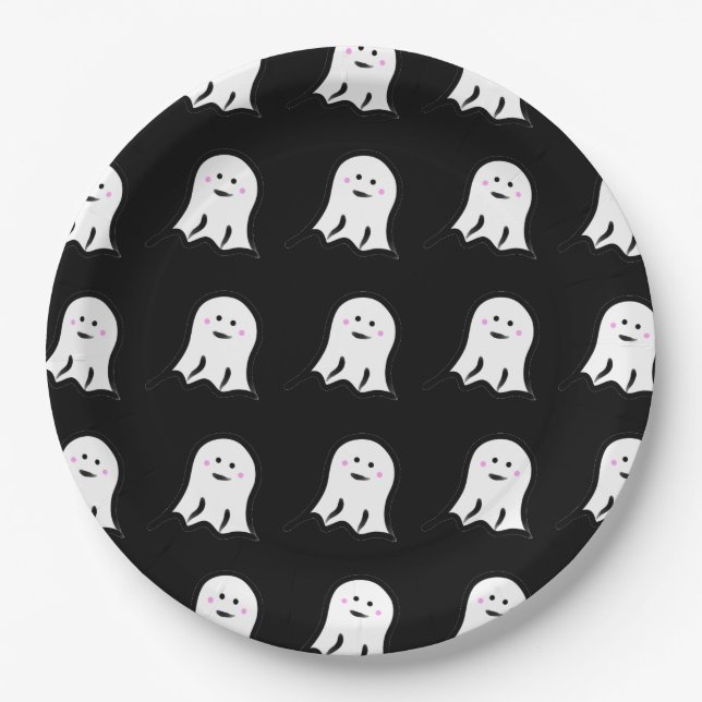 Plato De Papel Rubefacción Ghost Cute Halloween (Anverso)